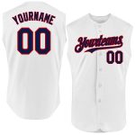 Personalized Authentic Sleeveless Baseball Jersey in White Navy-Red - Custom Sports Apparel Personalized White Navy-Red Authentic