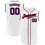 Custom Name and Number Personalized Authentic Sleeveless Baseball Jersey - White Navy Red Personalized White Navy-Red Authentic