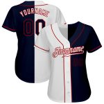Custom Name and Number Personalized Baseball Jersey - Authentic White Navy-Red Split Fashion Team Gear Personalized White