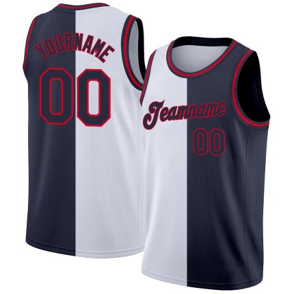 Custom Team Name and Number Basketball Jersey - Personalized Authentic Split Design in White Navy-Red Personalized White