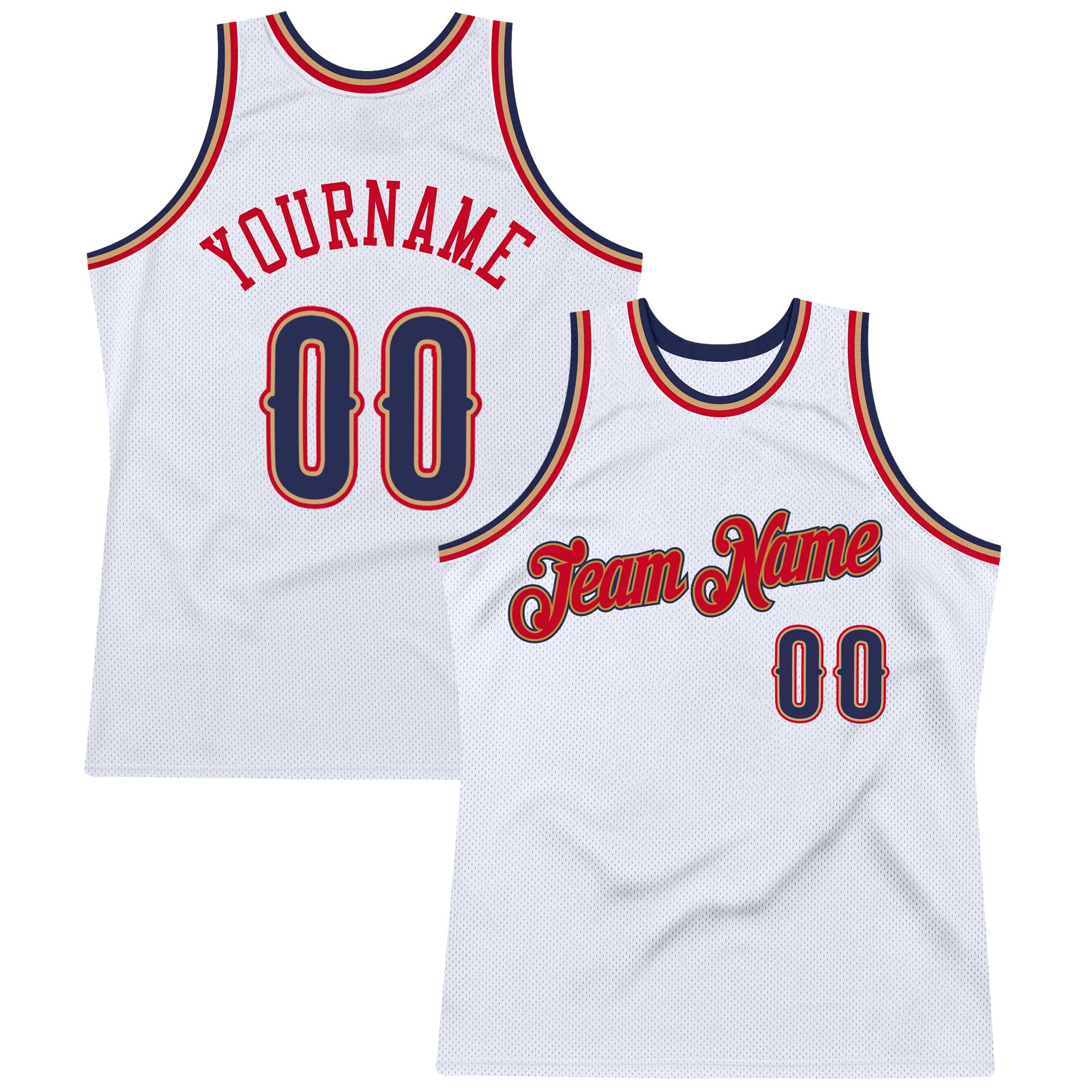 Personalized Authentic Basketball Jersey - White Navy Red Throwback Design Personalized White Navy-Red Authentic Throwback