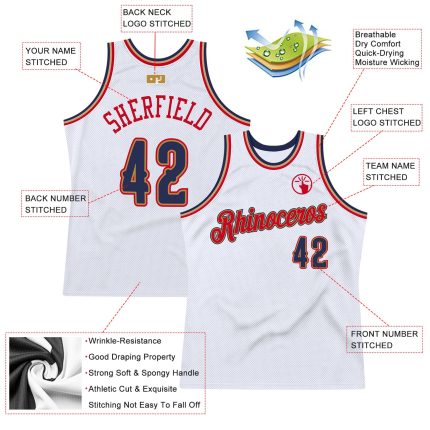 Personalized Authentic Basketball Jersey - White Navy Red Throwback Design Personalized White Navy-Red Authentic Throwback