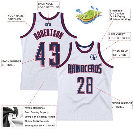Custom Name Number Authentic Basketball Jersey - Personalized White Navy Red Throwback Personalized White Navy-Red Authentic