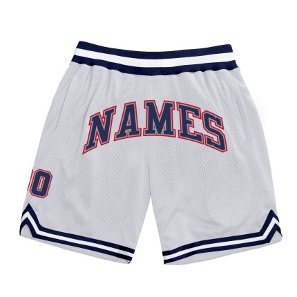 Custom Name and Number Authentic Basketball Shorts - Personalized White Navy-Red Throwback Style Personalized White Navy-Red