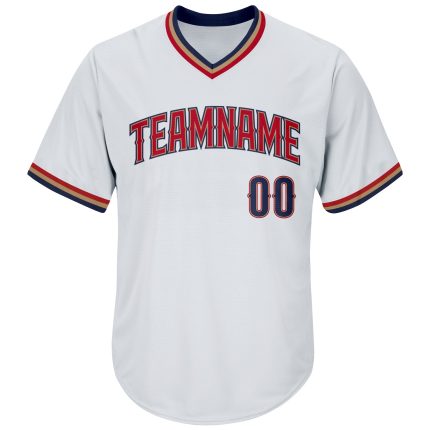 Custom Throwback Baseball Jersey Shirt - Personalized White Navy-Red Rib-Knit with Name and Number Personalized White Navy-Red