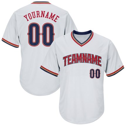 Custom Throwback Baseball Jersey Shirt - Personalized White Navy-Red Rib-Knit with Name and Number Personalized White Navy-Red