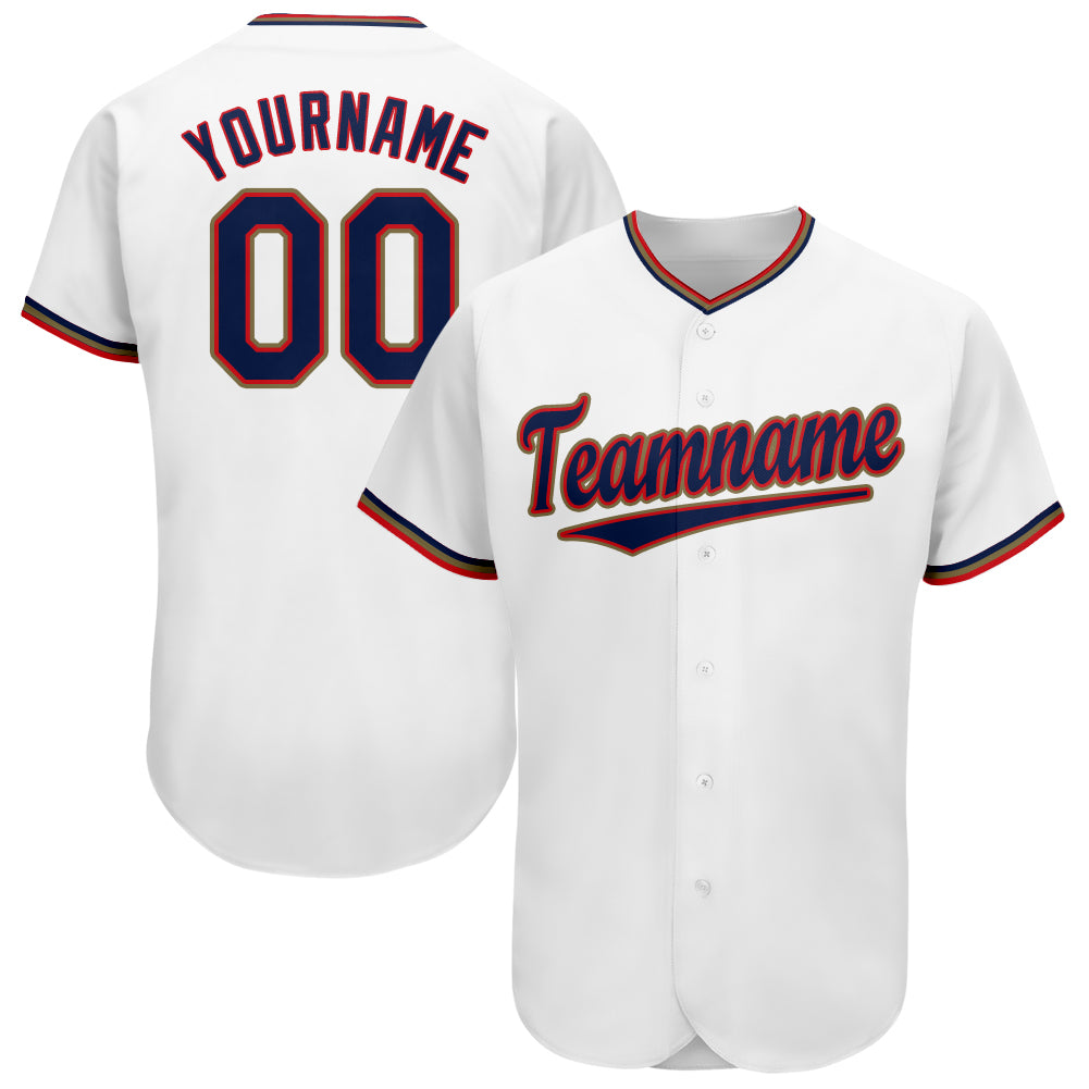 Custom Name Number Baseball Jersey - Personalized Red Navy White Team Jersey Personalized White Navy-Red Baseball Jersey