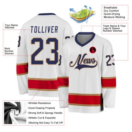 Personalized Hockey Jersey in White with Navy and Red - Custom Team Apparel Personalized White Navy-Red Hockey Jersey