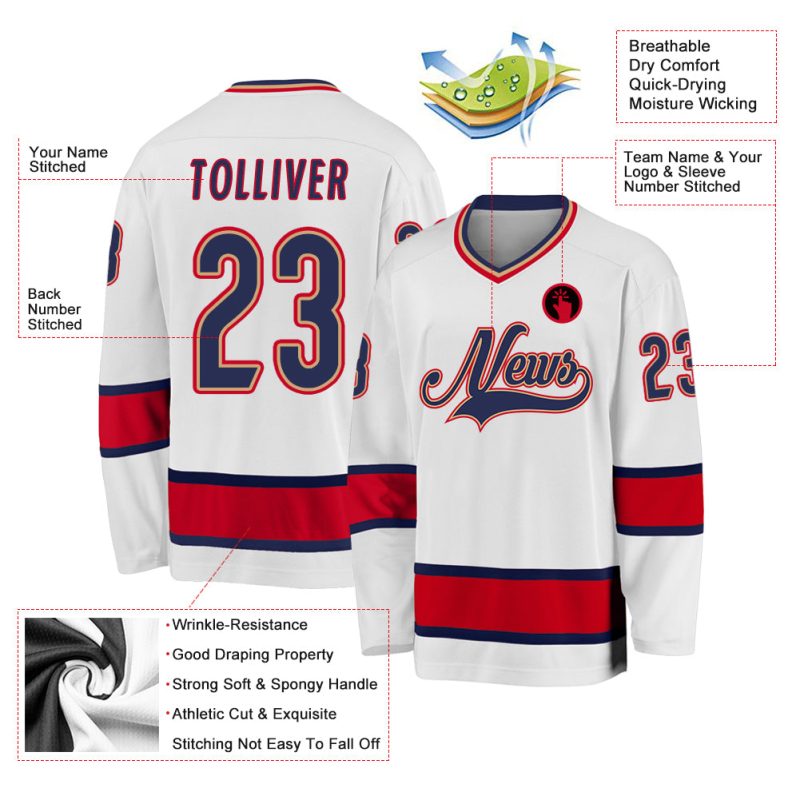 Custom Name Number Hockey Jersey - Personalized White Navy Red Team Sportswear Personalized White Navy-Red Hockey Jersey