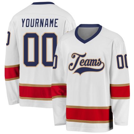Personalized Hockey Jersey in White with Navy and Red - Custom Team Apparel Personalized White Navy-Red Hockey Jersey