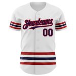 Custom Name and Number Authentic Baseball Jersey - Personalized White with Navy-Red Line Personalized White Navy-Red Line
