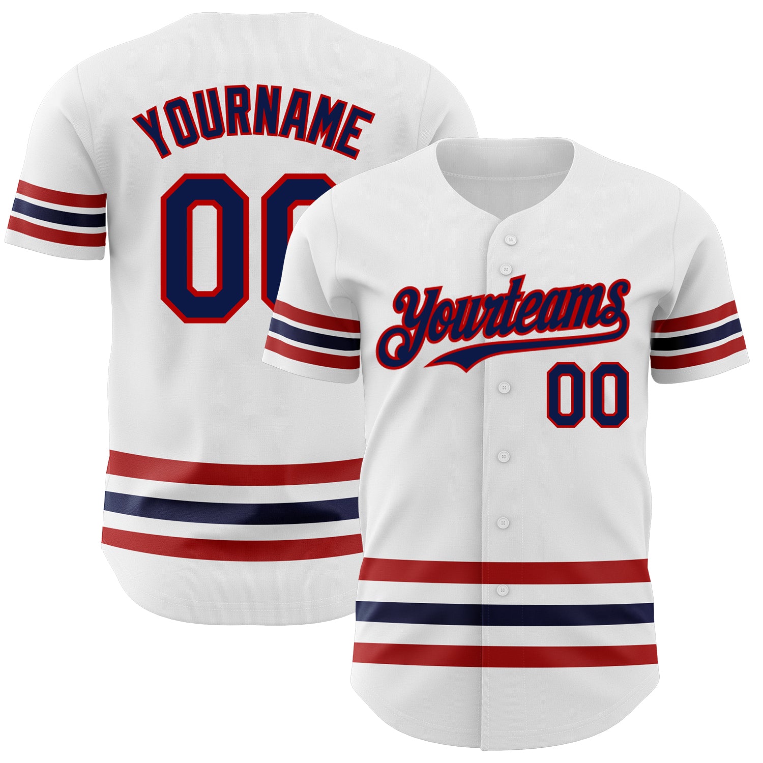 Custom Name and Number Authentic Baseball Jersey - Personalized White with Navy-Red Line Personalized White Navy-Red Line