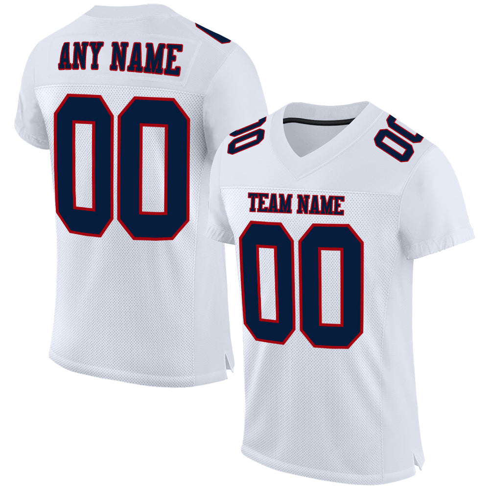 Personalized Authentic Football Jersey - White Navy Red Mesh Design Personalized White Navy-Red Mesh Authentic Football Jersey