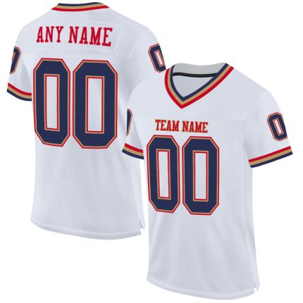 Custom Personalized Football Jersey - Authentic White Navy-Red Mesh with Custom Name and Number Personalized White Navy-Red