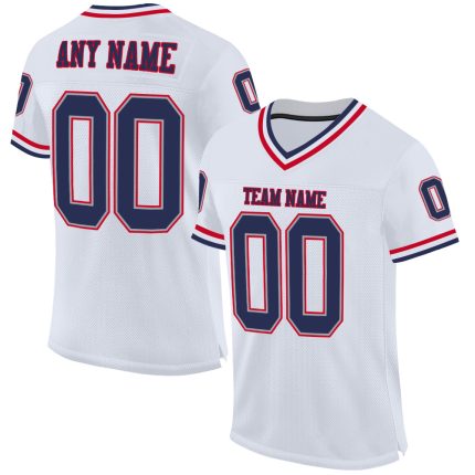 Personalized Throwback Football Jersey - Authentic White Navy Red Mesh Personalized White Navy-Red Mesh Authentic Throwback