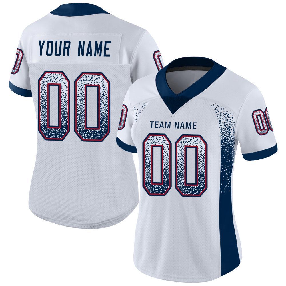 Custom Personalized Football Jersey - White Navy Red Mesh with Team Name and Number Personalized White Navy-Red Mesh Drift