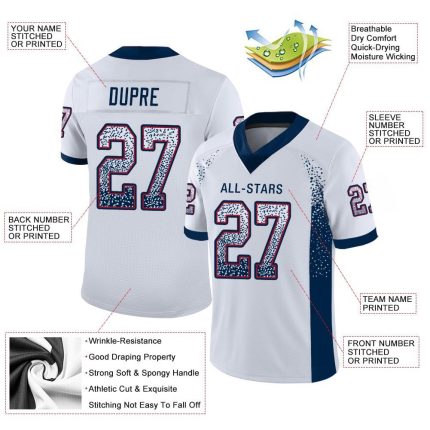 Custom Personalized Football Jersey - White Navy Red Mesh with Team Name and Number Personalized White Navy-Red Mesh Drift