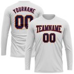 Custom Team Name Number Long Sleeve Performance T-Shirt - Personalized White Navy Red-Old Gold Options Available Personalized