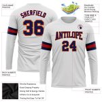 Custom Team Name Number Long Sleeve Performance T-Shirt - Personalized White Navy Red-Old Gold Options Available Personalized