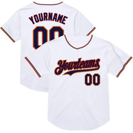 Custom Throwback Baseball Jersey - Personalized Team Name & Number - White Navy Red Gold Mesh Personalized White Navy Red-Old