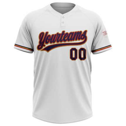 Customizable Unisex Softball Jersey with Name & Number - Two-Button Design in White, Navy, Red & Old Gold Personalized White