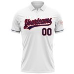 Custom Performance Vapor Golf Polo Shirt with Name and Number - Personalized White Navy-Red Design Personalized White Navy-Red
