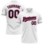 Custom Performance Vapor Golf Polo Shirt with Name and Number - Personalized White Navy-Red Design Personalized White Navy-Red