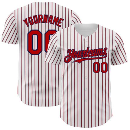 Custom Red-Navy Authentic Baseball Jersey with Personalized Name and Number - White Navy Red Pinstripe Design Personalized