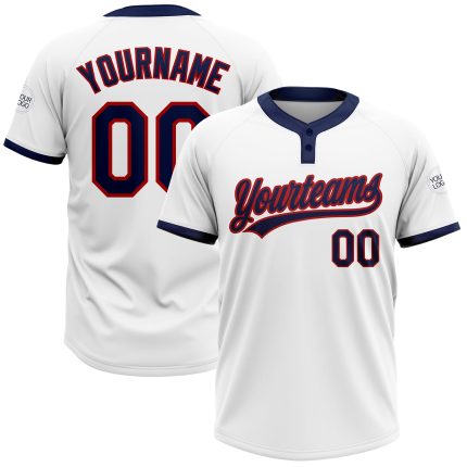 Custom Name and Number Unisex Softball Jersey - Personalized White Navy-Red Two-Button Team Apparel Personalized White Navy-Red