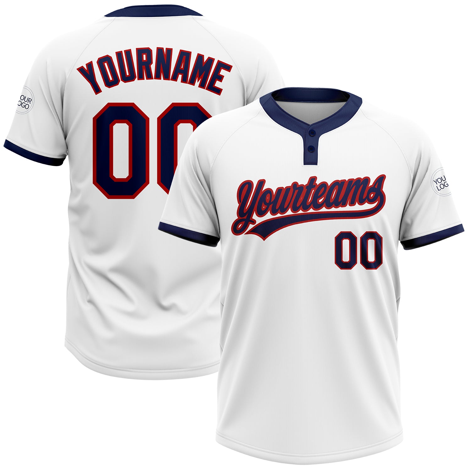 Custom Name and Number Unisex Softball Jersey - Personalized White Navy-Red Two-Button Team Apparel Personalized White Navy-Red