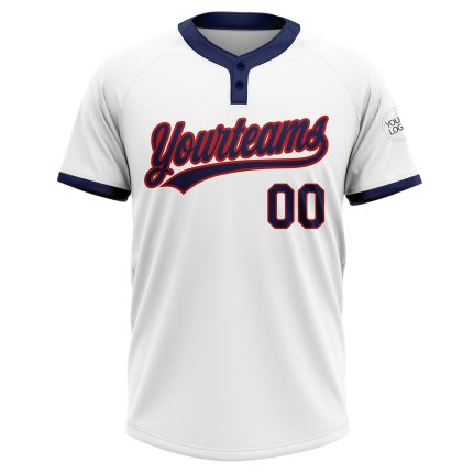 Custom Name and Number Unisex Softball Jersey - Personalized White Navy-Red Two-Button Team Apparel Personalized White Navy-Red