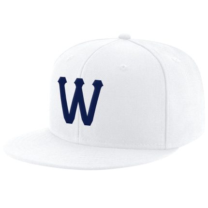 Custom Team Name and Number Personalized Snapback Hat - Adjustable White Navy Stitched Cap Personalized White Navy Stitched