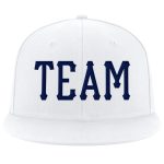 Custom Team Name and Number Personalized Snapback Hat - Adjustable White Navy Stitched Cap Personalized White Navy Stitched