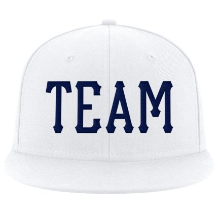 Custom Team Name and Number Personalized Snapback Hat - Adjustable White Navy Stitched Cap Personalized White Navy Stitched