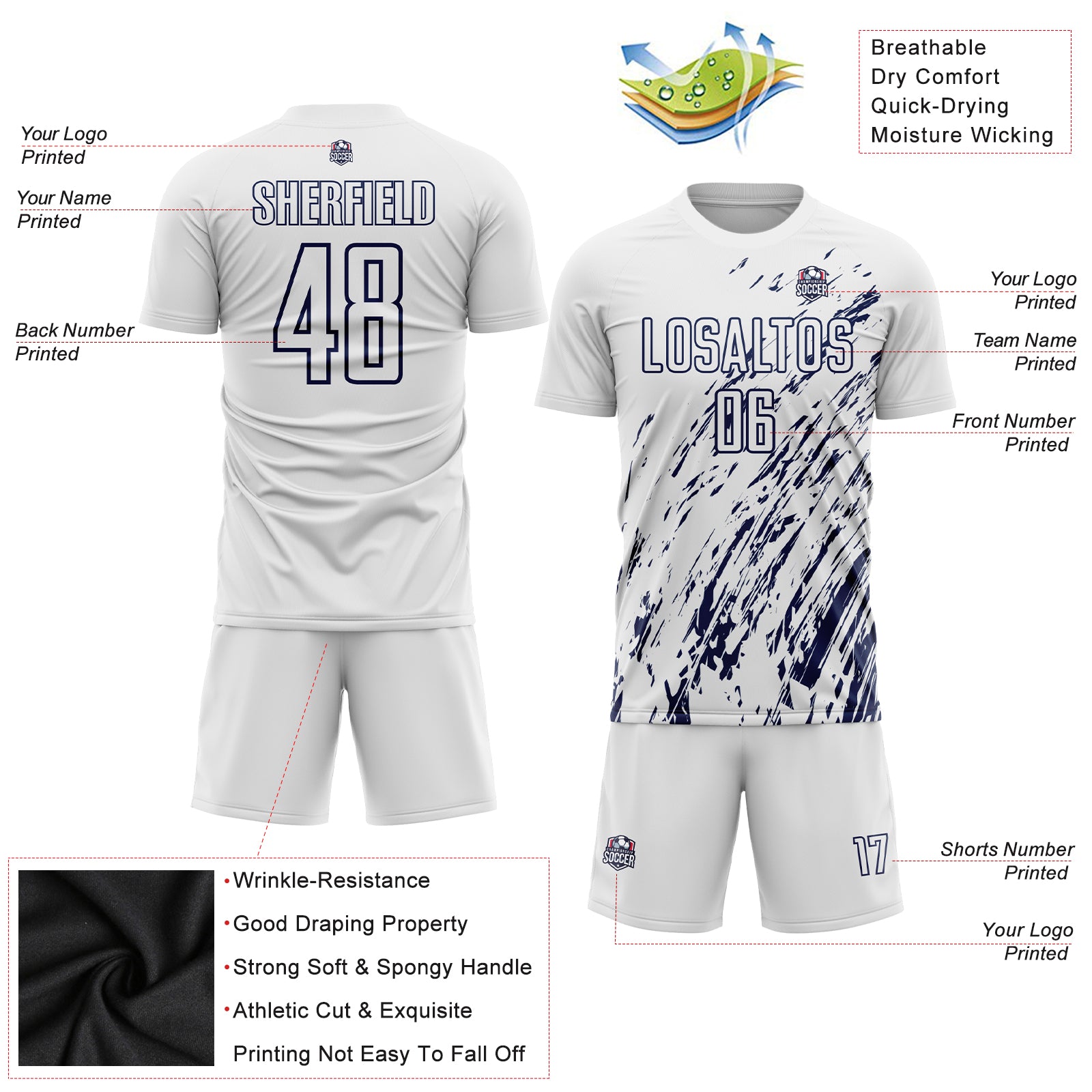 Personalized White Navy Sublimation Soccer Uniform Jersey Personalized Soccer Jersey - White Navy Sublimation Uniform Personalized White Navy Sublimation Soccer Uniform Jersey - Image 3