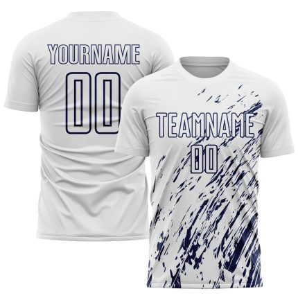 Custom Soccer Jersey with Name and Number - Personalized White Navy Sublimation Team Uniform 8647 Personalized White Navy