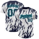 Customizable 3D Pattern Baseball Jersey, Personalized Navy Teal Design, Sharp Shape, Team Name & Number - Authentic Jersey