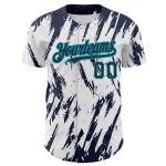 Customizable 3D Pattern Baseball Jersey, Personalized Navy Teal Design, Sharp Shape, Team Name & Number - Authentic Jersey