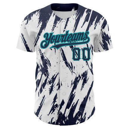 Customizable 3D Pattern Baseball Jersey, Personalized Navy Teal Design, Sharp Shape, Team Name & Number - Authentic Jersey