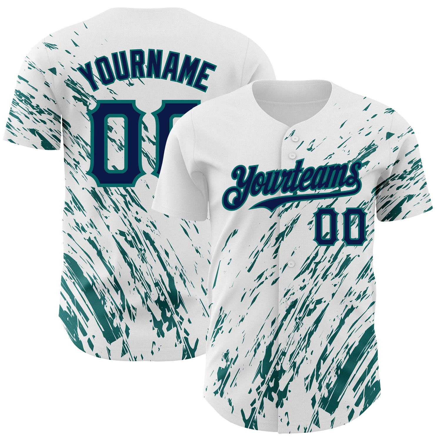 Custom Name and Number Personalized Baseball Jersey | White Navy Teal 3D Pattern Design Authentic Team Gear Personalized