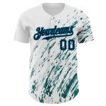 Custom Name and Number Personalized Baseball Jersey | White Navy Teal 3D Pattern Design Authentic Team Gear Personalized