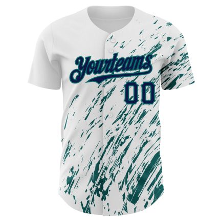 Custom Name and Number Personalized Baseball Jersey | White Navy Teal 3D Pattern Design Authentic Team Gear Personalized