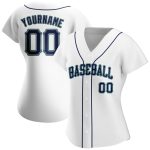 Custom Name and Number Personalized Baseball Jersey in White Navy Teal - Authentic Team Apparel Personalized White Navy-Teal