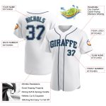 Custom Name and Number Personalized Baseball Jersey in White Navy Teal - Authentic Team Apparel Personalized White Navy-Teal