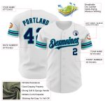 Personalized Authentic Baseball Jersey in White, Navy, and Teal Colors Personalized White Navy-Teal Authentic Baseball Jersey