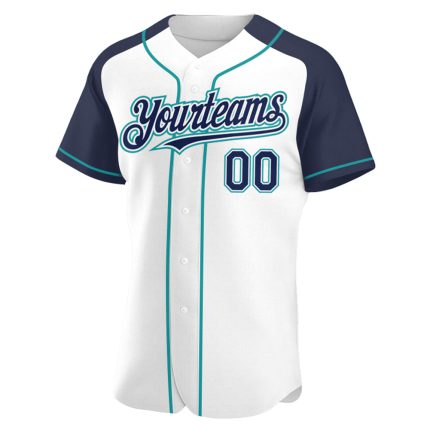 Custom Name and Number Baseball Jersey - Personalized White Navy-Teal Authentic Raglan Sleeves Team Apparel Personalized