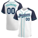 Custom Name and Number Baseball Jersey - Personalized White Navy-Teal Authentic Raglan Sleeves Team Apparel Personalized