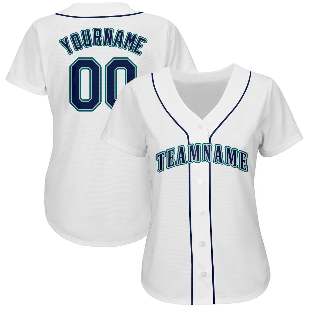 Custom Name Number Baseball Jersey - Personalized White Navy Teal Team Jersey Personalized White Navy-Teal Baseball Jersey
