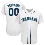 Custom Name Number Baseball Jersey - Personalized White Navy Teal Team Jersey Personalized White Navy-Teal Baseball Jersey