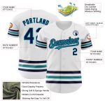Custom Name and Number Authentic Baseball Jersey - Personalized White Navy Teal Line Team Apparel Personalized White Navy-Teal